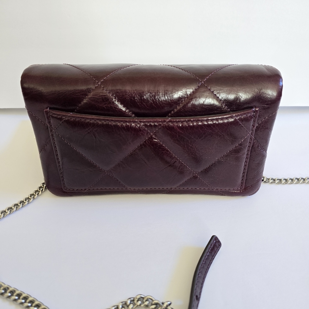 Tory Burch Kira Diamond Distressed Leather Chain Wallet Dark Carmine - Picture 4 of 14